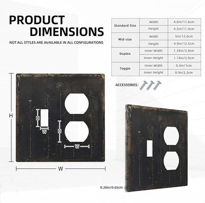 Outlet Covers Black And White Dandelion Art Vintage Wood Grain 1 Toggle 1 Duplex Switch Plate Covers Electrical Light Switch Cover Plate Decorative Wall Plate Socket Cover for Farmhouse Cabin Decor
