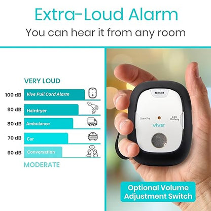 Vive Magnet Pull Cord Chair Alarm for Elderly Adults - Bed Alarm - Fall Prevention for Elderly Dementia Patients - String Exit Alert Detection for Caregivers Monitoring Seniors - Batteries Included