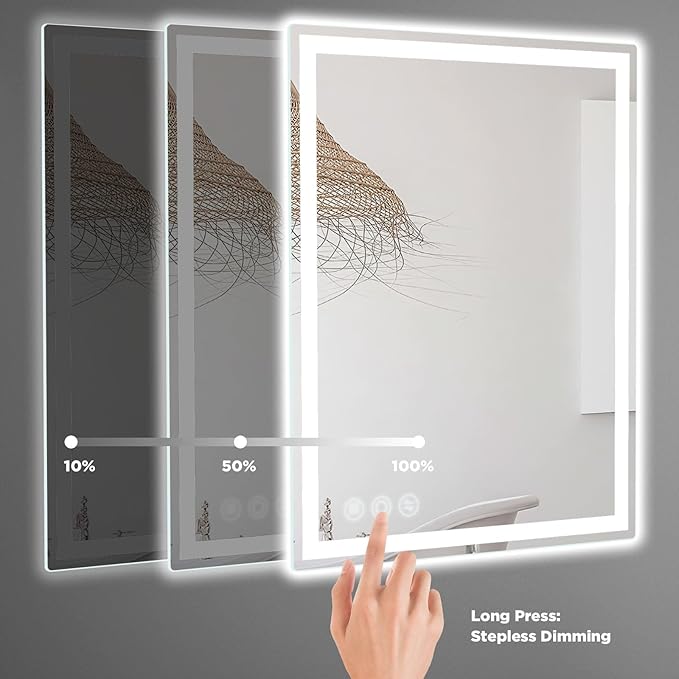 LED Mirror for Bathroom 20"x 28" with Frontlit and Backlit, Anti-Fog Mirror with Lights, Stepless 3 Colors Temperature & Dimmable Bathroom Mirror, Memory Tempered Glass Mirror for Bathroom