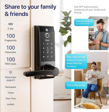 Smart Lock Doorbell Fingerprint Smart Door Lock Deadbolt for Homeowners or Parents Door Lock with Camera and Door Handle for Renters, Keyless Entry Door Lock for Front Door(Contour V Black)