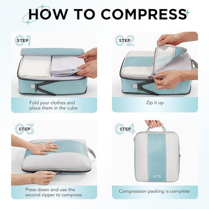 10 Set Compression Packing Cubes for Travel Essentials,Compressible Expandable Packing Cubes for Suitcase,OlarHike Luggage Organizer Bags for Travel,Handy Helper for Organizing Clothes(Blue Gray)