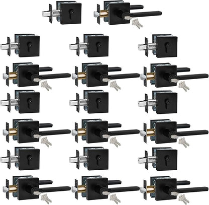 Keyed Entry Door Handle with Single Cylinder Deadbolt, Keyed Alike(Same Keys Only Per Set) Front Door/Exterior Door Lever Lockset, Matte Black, 10 Sets of Locks with 10 Sets of Different Keys