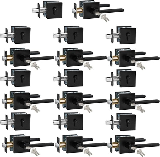 Keyed Entry Door Handle with Single Cylinder Deadbolt, Keyed Alike(Same Keys Only Per Set) Front Door/Exterior Door Lever Lockset, Matte Black, 10 Sets of Locks with 10 Sets of Different Keys