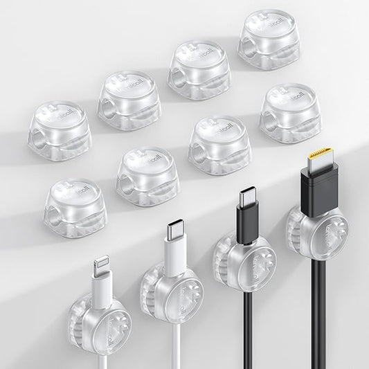 12Pack Cord Organizer [1s Lock] Spring Cable Holder Clips - Lamicall Desk Cord Management Clips, [Smooth Adjustable] Phone Charger Cable, Adhesive Wire Keeper for Nightstand Wall Car Office