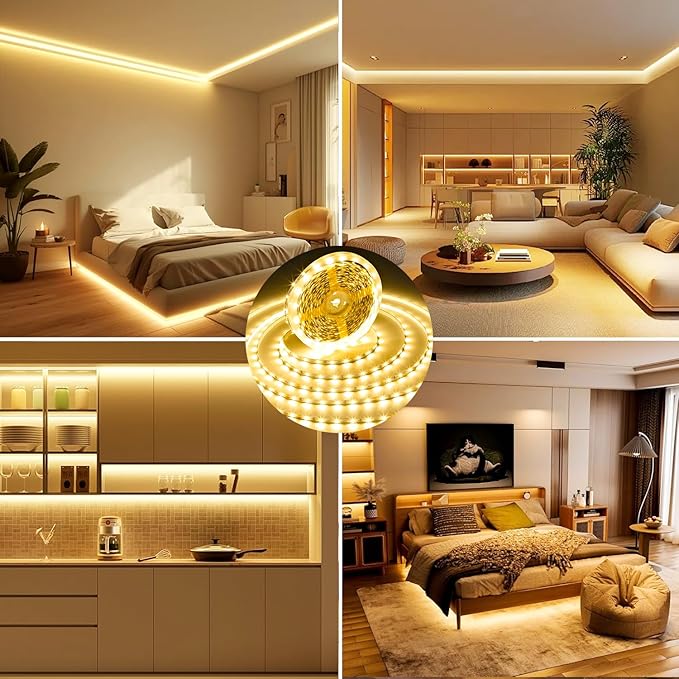 White LED Strip Lights, 131ft Dimmable 24V LED Lights Strip 3000K Bright Warm White, Flexible Tape Lights for Bedrooms, Kitchen, Cabinet, Christmas Decor, 2 Rolls of 65.6ft