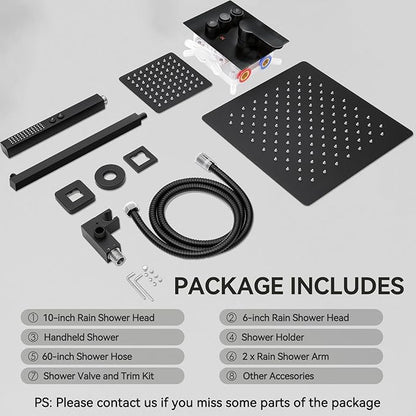 Shower Systems with Rain Shower and Handheld,STARBATH Dual Head 12+6" Rainfall Shower Can Run All Together, Wall Mount Shower Faucet Set with Pressure Balance Valve and Trim Kit, Matte Black