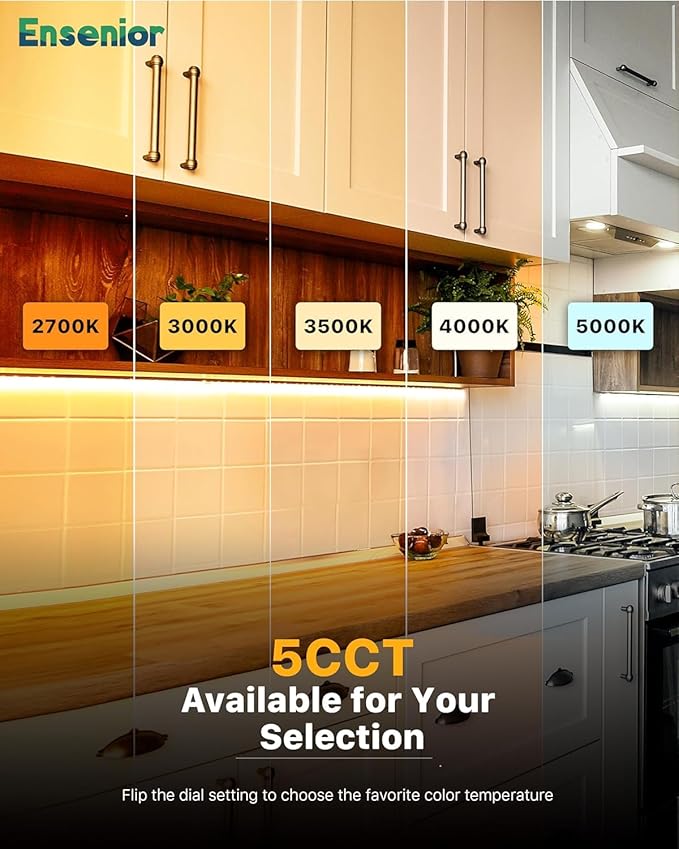 Ensenior 32 Inch Hand Wave LED Under Cabinet Lighting Plug in or Hardwired with Dimmable 5CCT CRI 90+ 2.4G Wireless Sync, Under Counter Lights with for Kitchen, 120V, 18W 1100LM, 2 Pack