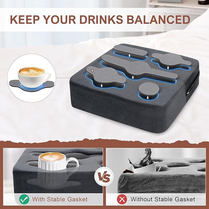 Couch Cup Holder Pillow - Sofa Cup Holder | Couch Caddy, Couch Drinks Remotes Holder for Cups, Headphones, Snacks， and Phones | Use it on Car, Pack, Beach, RV, and More(Grey)