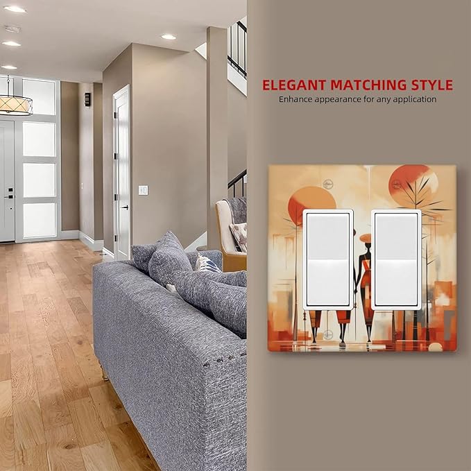 Decorative Outlet Covers Minimalist Black Women Bohemia Sun 2 Gang Light Switch Cover Plate Double Rocker Wall Plate Switch Plate Covers Faceplate for Bedroom Home Decor