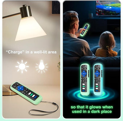 for Roku-Remote-Cover,Compatible with All Roku TV Remote Glow in The Dark Silicone Protective Case Blue and Green 2-Pack