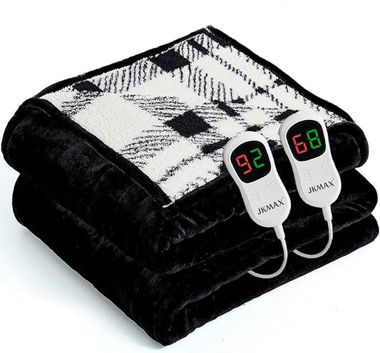 Heated Electric Blanket Queen Size - 84"x90" Flannel Heating Blanket with 10 Heating Levels & 5 Time Settings Over-Heat Protection, Winter Warmer for Adults with ETL Certification（Black）