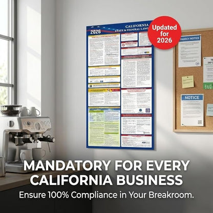 2026 California State and Federal Labor Laws Poster Set- OSHA Compliant UV Waterproof Laminated 17" x 40" English Version 2PCS Folded - All in One Compliance Posting