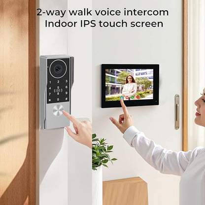 2-Wired Doorbell Camera with Monitor, Video Doorbell Intercom System with keypad,keypad video intercom with 1080P 7-inch Touch Screen, Tuya App Remote, Password Unlock, Waterproof, No Subscription
