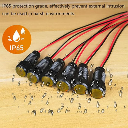6pcs Yellow Indicator Pilot Light AC/DC 12-24V Mounting Hole Size 10mm(Flame Retardant Plastic Shell)