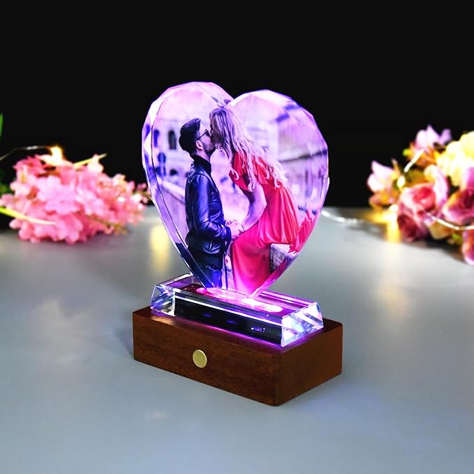 FANF&YKPY Personalized Crystal Custom Color Pictures - Heart-shaped Crystal Photo Frame, Birthdays, gift for her, Wedding Gifts, for Girlfriends, Husbands,Wife,Friends,Parents