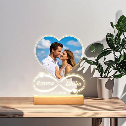 Personalized Picture Frames with Photo, Custom Photo Frame with Night Light, Customized Girlfriend Photo Gifts, Ideal Gift for Couples Anniversary Birthday Mom Dad Him Her