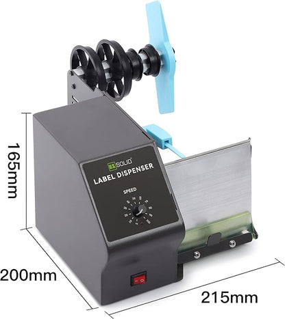 U.S. Solid Automatic Label Dispenser for Long Rolls and Fanfold Labels - Translucent and Opaque - Adjustable Speed - Core Sizes 1", 1.5", 3" - Width 0.2-4.7 in - Max. Roll 11 in