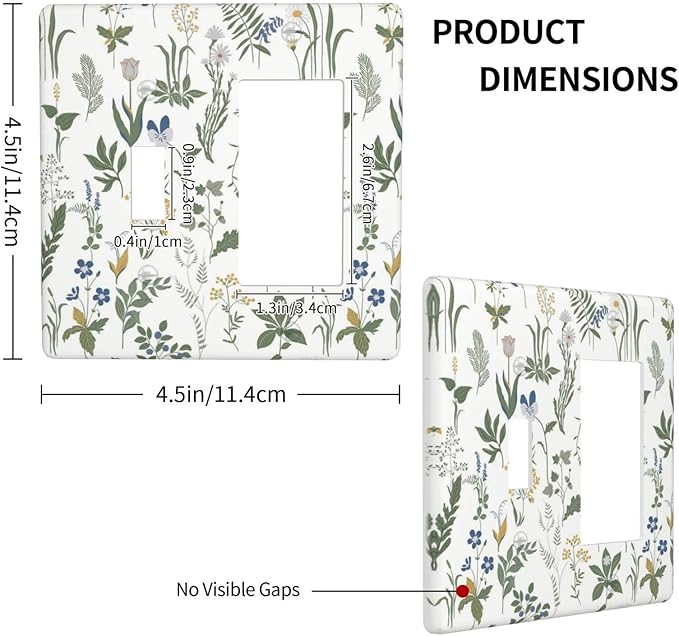 Outlet Covers Floral Green Leaf Plant Flowes 1 Toggle 1 Rocker Combination Decorative Wall Plate Electrical Switch Plates Light Switch Cover Plate For Bed Room Farmhouse Decor