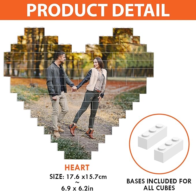 NAZENTI Personalized Building Brick Photo Block, Custom Couple Photo Puzzle, Customized Picture Block Gift for Boyfriend, Girlfriend, Husband, Wife, Family, Unique Couples Gifts for Valentine’s Day