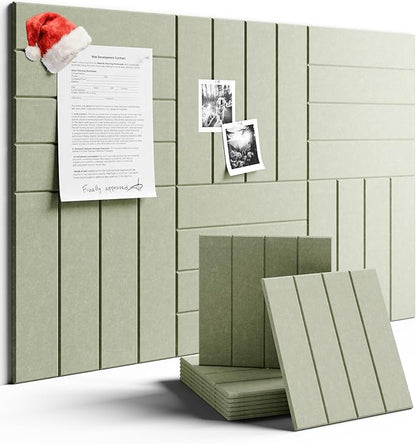 Felt Bulletin Board Tiles Large 36" x 24" Cork Board Alternative-6 Pack with 40 Adhesive Tabs, Thick Slat Wall Panels for Office Decor, Push Pin Board Wall Organizer Alternative - Sage