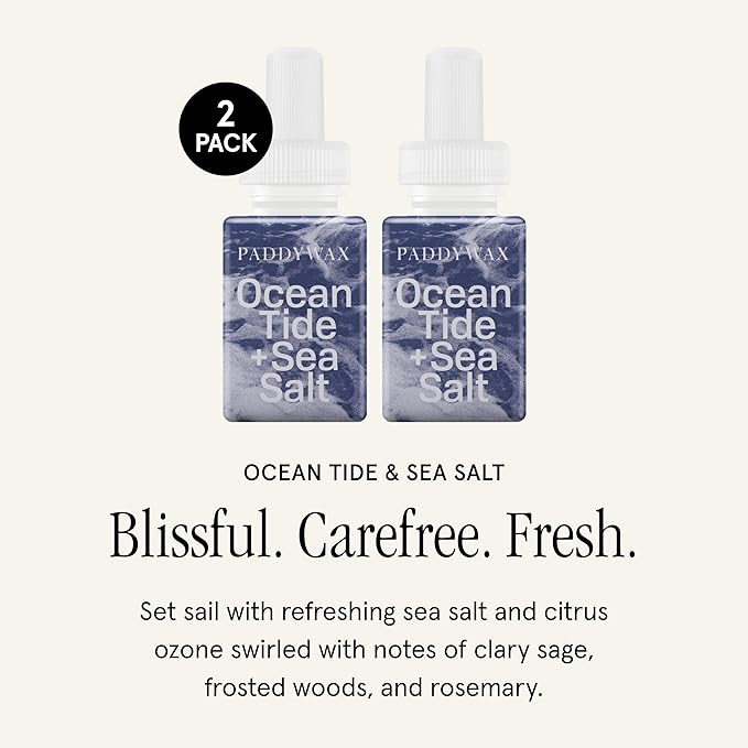 Pura & Paddywax Home Scent Refill - Smart Air Diffuser - Up to 120-Hours of Luxury Fragrance per Refill - Home Essential - Clean & Safe Diffuser Fragrance - 2 Pack, Ocean Tide & Sea Salt