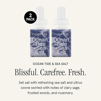 Pura & Paddywax Home Scent Refill - Smart Air Diffuser - Up to 120-Hours of Luxury Fragrance per Refill - Home Essential - Clean & Safe Diffuser Fragrance - 2 Pack, Ocean Tide & Sea Salt