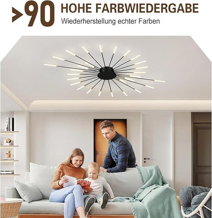 Modern Ceiling Light Flower Shape, Metal Firework Ceiling Lamp with Plug-in LED Source, Lighting Fixture for Living Room Dining Room Bedroom, Natural Light