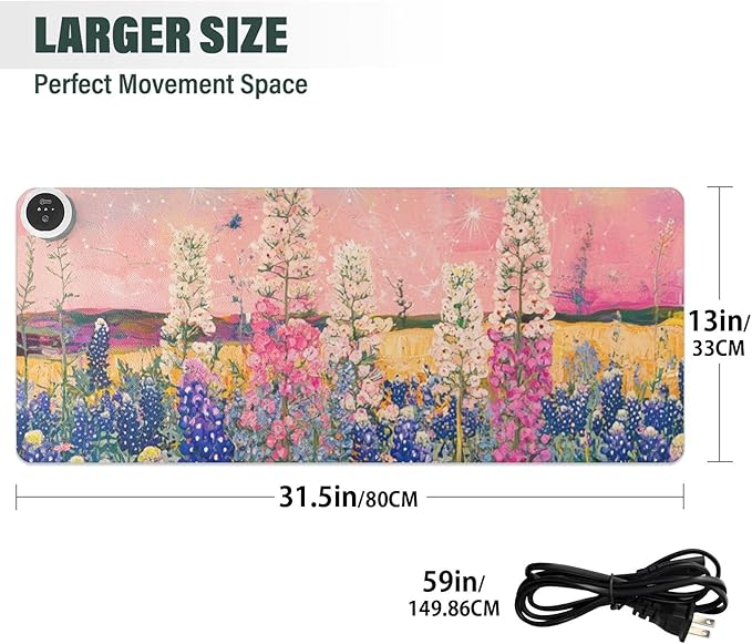 Heated Desk Pad Mouse Pad 31.5x13 Inch PU Leather Desk Mat with 3 Heat Levels Large Mouse Gaming Computer Laptop Mat Bluebonnet Blue Star Network