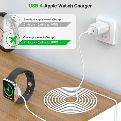 Fast Charger for Apple Watch,2 Pack USBC & A PD Wall Charger Adapter with 10FT Long USBA Magnetic Apple Watch Fast Charging Cable Portable Compatible with iWatch Series 10/9/8/7/SE/SE2/5/4/3/2/1/Ultra