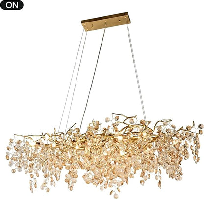 Modern Crystal Chandelier, 12-Light Raindrop Pendant Light Fixture, Luxury Gold Tree Branch Design for Dining Room, Living Room, Bedroom, Entryway - Elegant Home Decor
