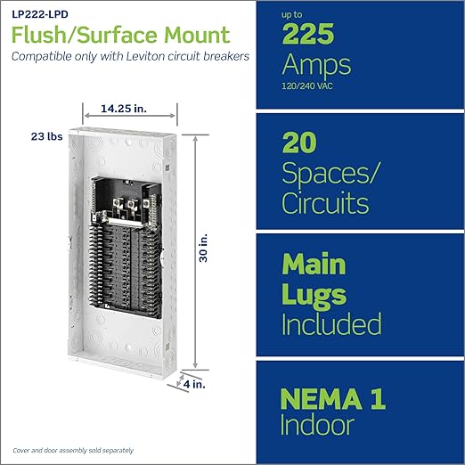 Leviton 20 Space, 20 Circuit Indoor Load Center with Main Lugs, LP222-LPD