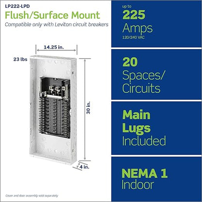 Leviton 20 Space, 20 Circuit Indoor Load Center with Main Lugs, LP222-LPD