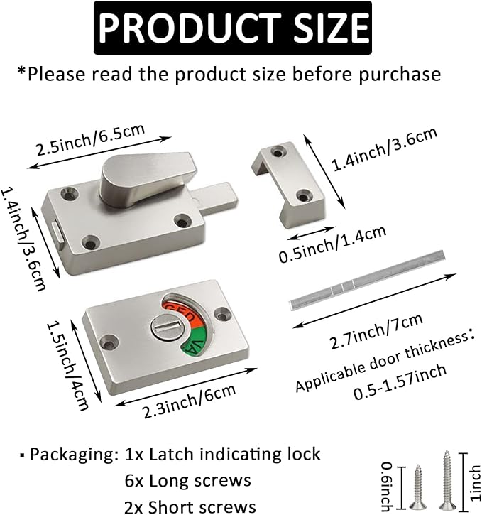 1Pack Silver Latch Indicator,Bathroom Stall Door Latch,Privacy Partition Lock with Occupancy Indicator for Public Toilet Stall Door
