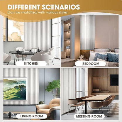 OUZUGIE WPC Acoustic Slat Wall Paneling, 8-Pack 96 x 6 Inches 3D Wall Panels for Interior Wall Decor,Living Room,TV Background,Study Room,Office Spaces,Bedroom,High Grille (Metallic Silver)