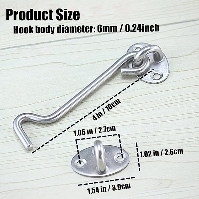 4 Pack Barn Door Latch Door Lock Hardware, Sliding Door Lock Eye Hook Latch with Screws, Rust-Resistant Metal Gate Latch, Privacy Hooks Latch for Inside Door