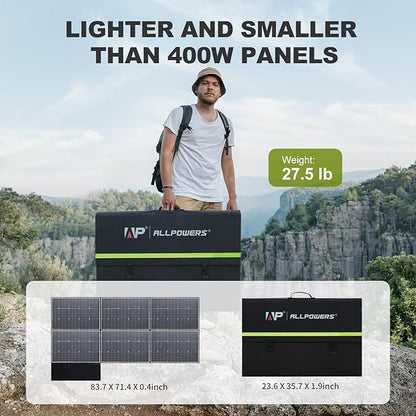 ALLPOWERS SP039 600W Foldable Solar Panel, 24% Efficient IP66 Waterproof for RV Camping Home & 12V Systems, Compact Portable Design（SP039-600W