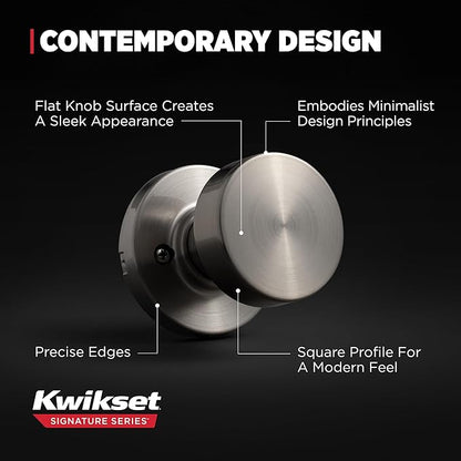 Kwikset Pismo Round Dummy Door Knob, Single Sided Handle for Closets, French Double Doors, and Pantry, Gunmetal Non-Turning Interior Push/Pull Door Knob