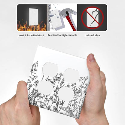 Outlet Covers Floral Wildflower Rustic Plant Leaves 2 Gang Double Duplex Decorative Light Switch Covers Electrical Wallplates Socket Faceplate For Farmhouse Cabin Decor