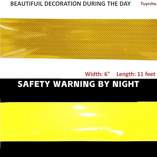 Non Fading Reflective Tape Yellow 6 inch, Outdoor Waterproof High Visibility Warning Industrial Marking Tape, Safety Stickers (11 feet)