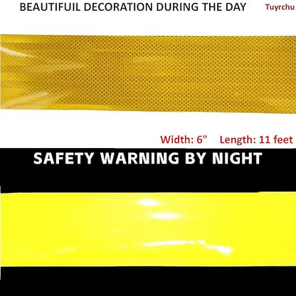 Non Fading Reflective Tape Yellow 6 inch, Outdoor Waterproof High Visibility Warning Industrial Marking Tape, Safety Stickers (11 feet)
