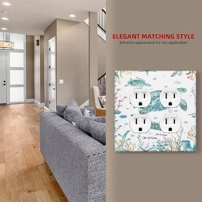 Sea Turtle Ocean Starfish Fish Coral Pearl Outlet Covers 2 Gang Double Duplex Decorative Light Switch Covers Electrical Wallplates Socket Faceplate for Bathroom Kids Room Decor