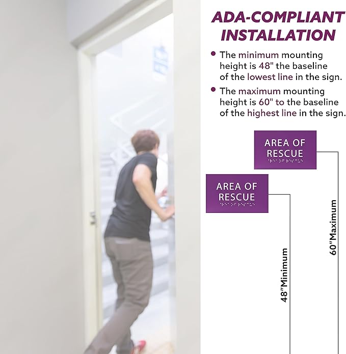 6" X4" Area of Rescue Sign - ADA Compliant Tactile Graphics Grade 2 Braille Text Wall Sign | Emergency Assistance, Refuge Place Sign for Schools, Offices, Apartments & Restaurants