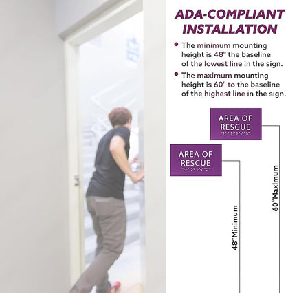 6" X4" Area of Rescue Sign - ADA Compliant Tactile Graphics Grade 2 Braille Text Wall Sign | Emergency Assistance, Refuge Place Sign for Schools, Offices, Apartments & Restaurants