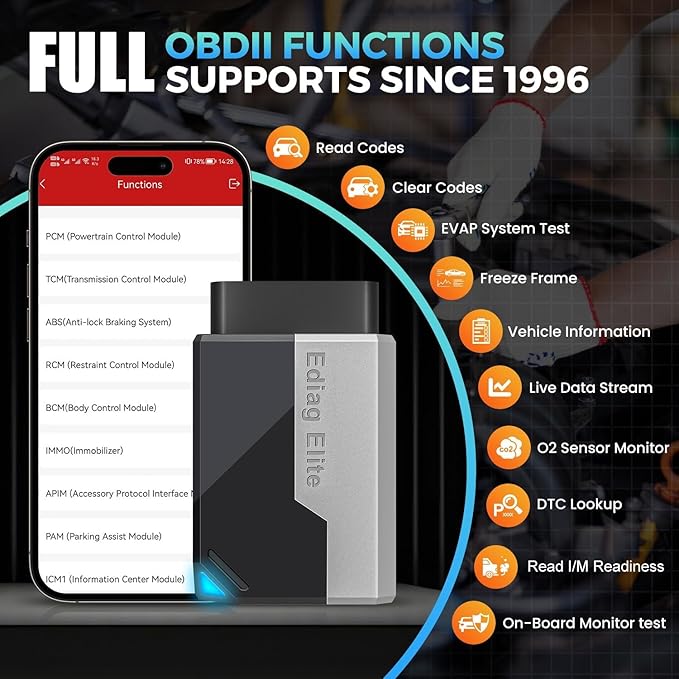 KINGBOLEN Ediag Elite OBD2 Scanner Bluetooth, Bidirectional Control Scanner All System Diagnostic Tool for iOS & Android, 15+ Hot Reset, CANFD Protocol, FCA AutoAuth, No Subscriptions Lifetime Update