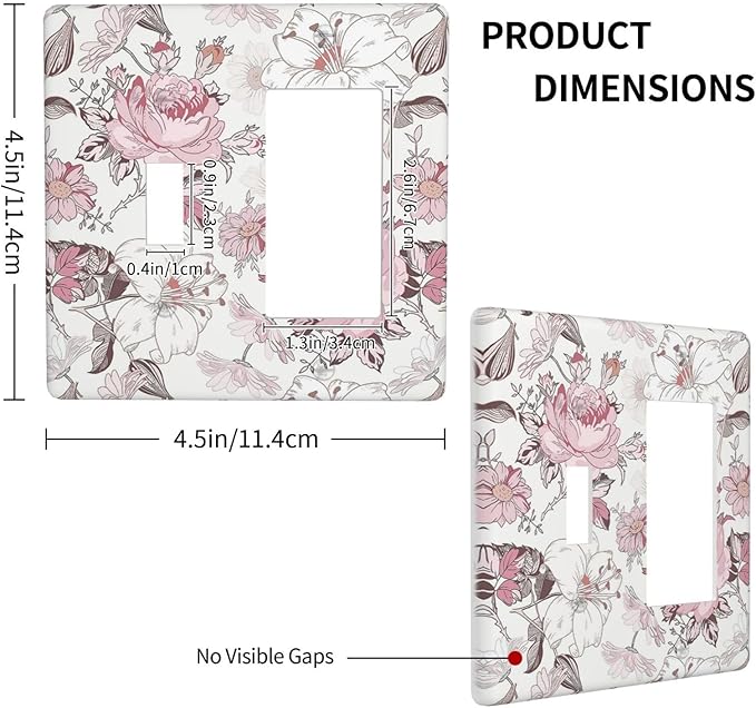 Outlet Covers Modern Watercolor Flower Pink White Wildflower 1 Toggle 1 Rocker Combination Decorative Wall Plate Light Switch Cover Plate Electrical Switch Plates for Bedroom Home Decor