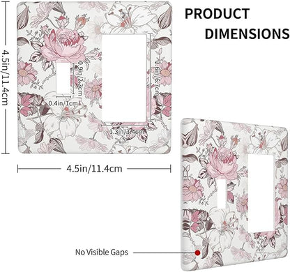 Outlet Covers Modern Watercolor Flower Pink White Wildflower 1 Toggle 1 Rocker Combination Decorative Wall Plate Light Switch Cover Plate Electrical Switch Plates for Bedroom Home Decor
