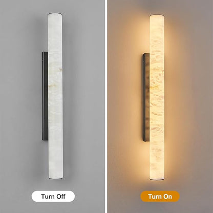 LMQNINE Natural Alabaster Wall Sconces Set of Two Spanish Marble Wall Light Cylinder Modern Black LED Sconce for Living Room Bedroom Bathroo Stairs（L-2Pack）