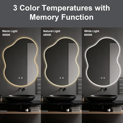 Asymmetrical Lighted Mirror for Bathroom,Modern LED Vanity Mirror with Backlit,Fog-Free,Tri-Color Dimmable Lighting with Memory Function,Hardwire Ready [Horizontal/Vertical] 35" H x 25" W