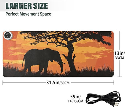 Heated Desk Pad Mouse Pad 31.5x13 Inch PU Leather Desk Mat with 3 Heat Levels Large Mouse Gaming Computer Laptop Mat Elephant Silhouette Sunset Red