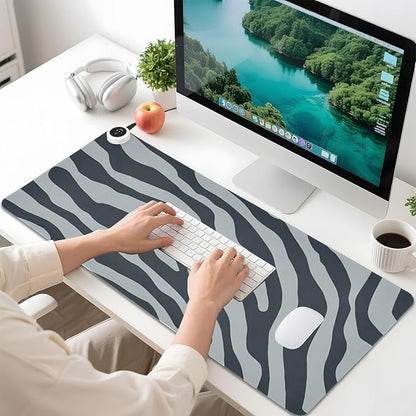 Heated Desk Pad Mouse Pad 31.5x13 Inch PU Leather Desk Mat with 3 Heat Levels Large Mouse Gaming Computer Laptop Mat Grey Zebra Print